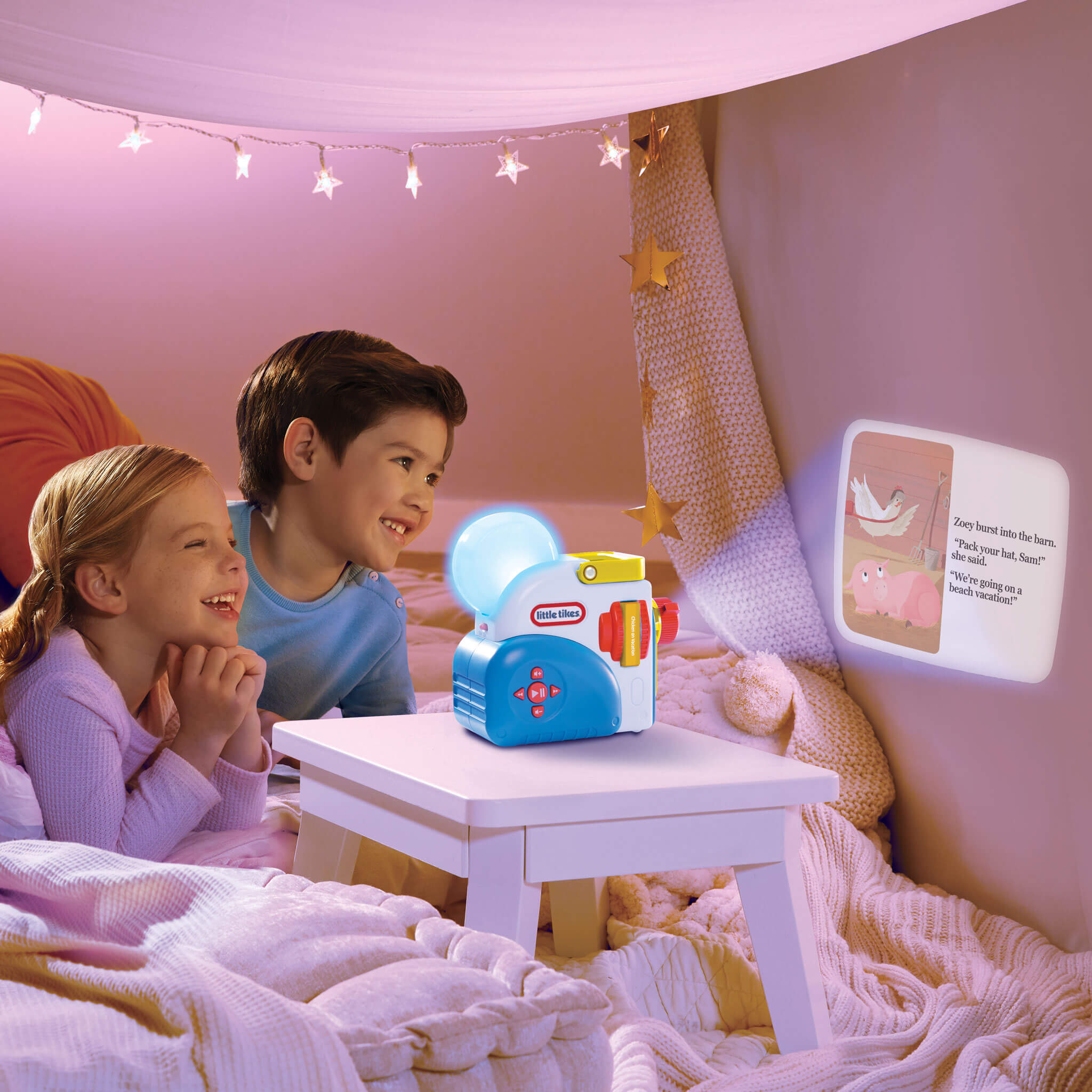 KIds watching Cluck Cluck story on the wall