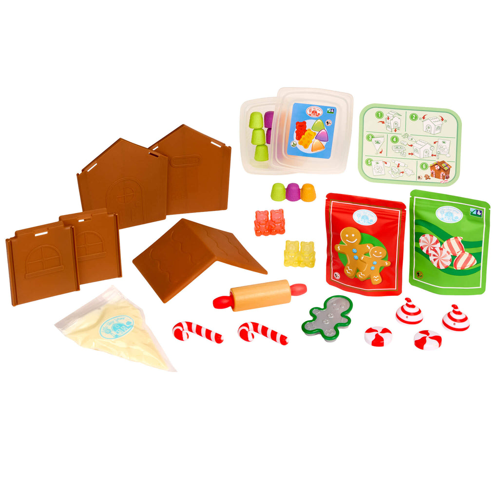 Collection gingerbread house items on a white background