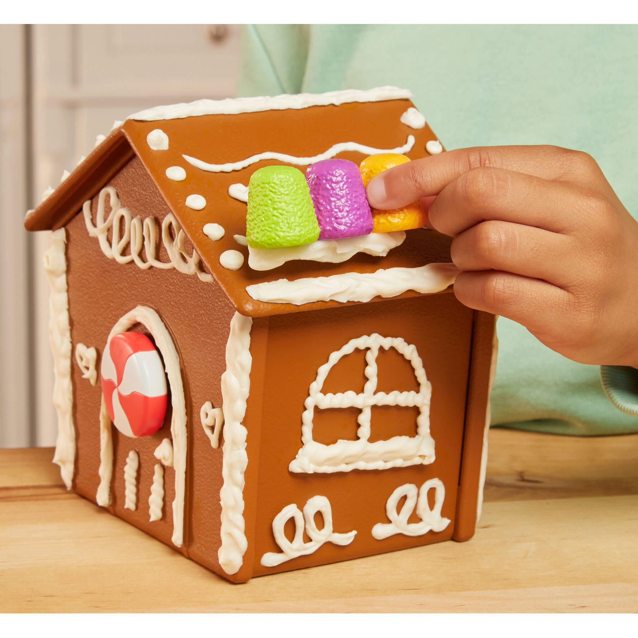 Gingerbread house with colorful candy decorations